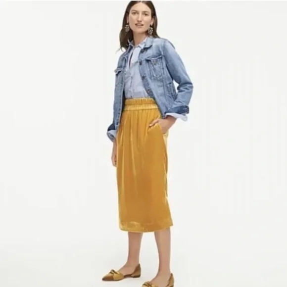 J Crew Crushed Velvet Skirt Midi Straight Gold Yellow Size Small - Picture 1 of 14